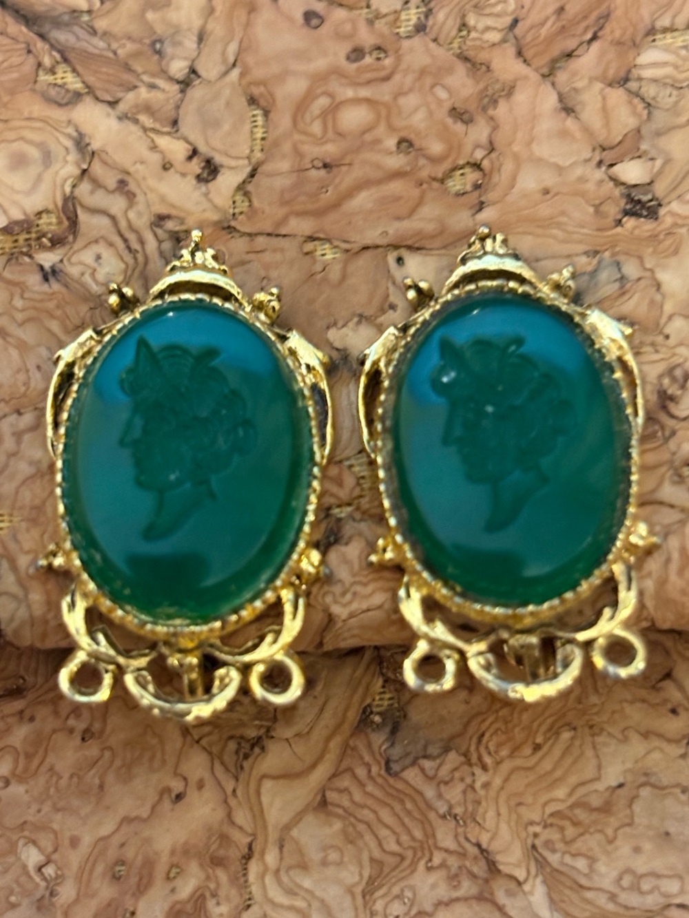 Art Brand Carved Cameo Clip On Earrings